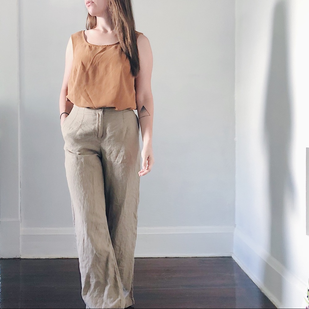 Wide leg 100% linen high waisted trousers
